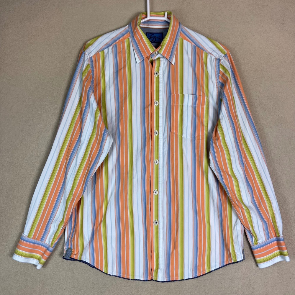 Tommy Bahama Denim Medium M Striped Button Down Shirt Long‎ Sleeve Cotton Blend